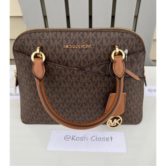 Michael Kors MK Jet Set Medium Logo Dome Satchel Handbag | Purse | Bag - Brown - Picture 5 of 12